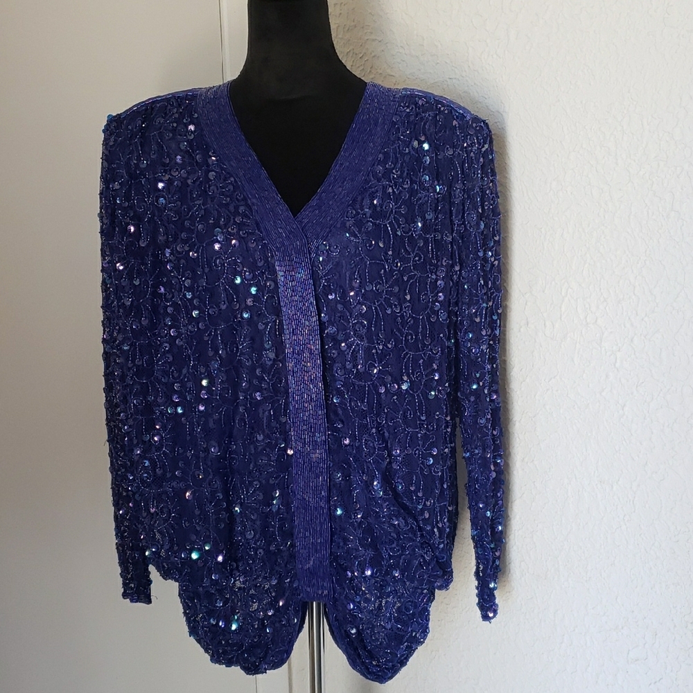 Elegant Vintage Beaded/Sequin Evening Top and Skirt Set